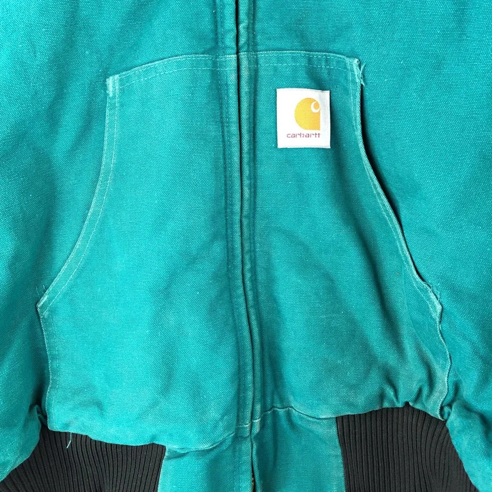 Carhartt Teal Vintage Hooded Work Jacket Lined Distressed jq1032 USA 2X-Large - Picture 4 of 12